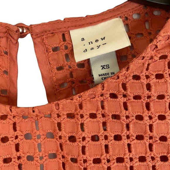 A NEW DAY | Pumpkin Spice Short Sleeve Keyhole Back Eyelet Top - Picture 5 of 10